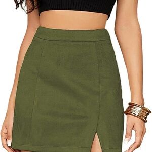 Olive Green Mini Skirt with Slit